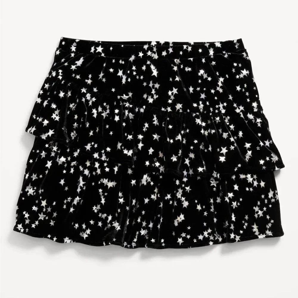 Old Navy Tiered Ruffled Black & Silver Velvet Skirt size medium